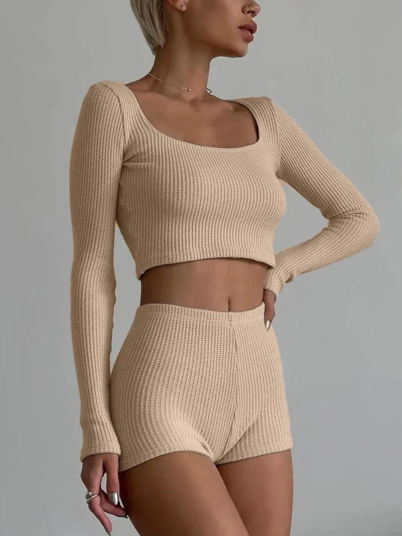 Quick Outfits, Modest Fashion Outfits Ideas Knitted Crop Top & Shorts Two Piece Set Quick Outfits, Modest Fashion Outfits Ideas Knitted Crop Top & Shorts Two Piece Set