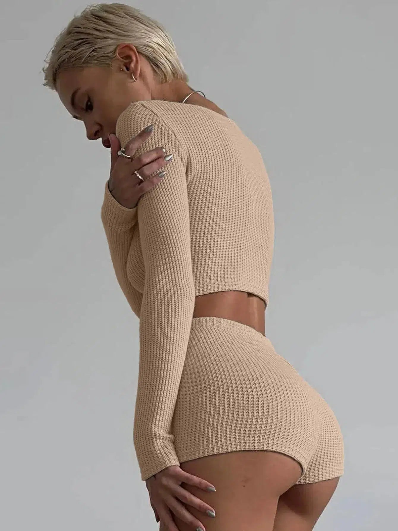 Quick Outfits, Modest Fashion Outfits Ideas Knitted Crop Top & Shorts Two Piece Set Quick Outfits, Modest Fashion Outfits Ideas Knitted Crop Top & Shorts Two Piece Set