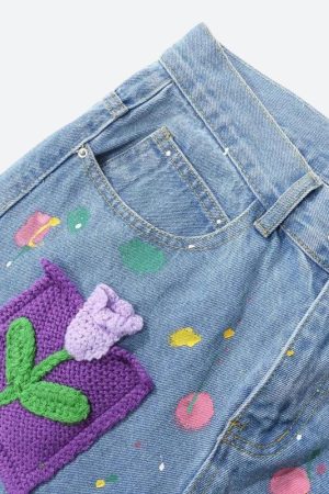 Quick Outfits, Modest Fashion Outfits Ideas Knitted Flower Patch Denim Shorts