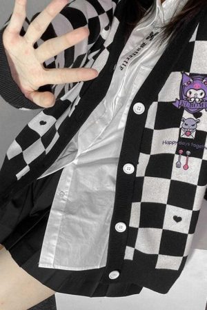 Quick Outfits, Modest Fashion Outfits Ideas Kuromi Buttoned Black Cardigan