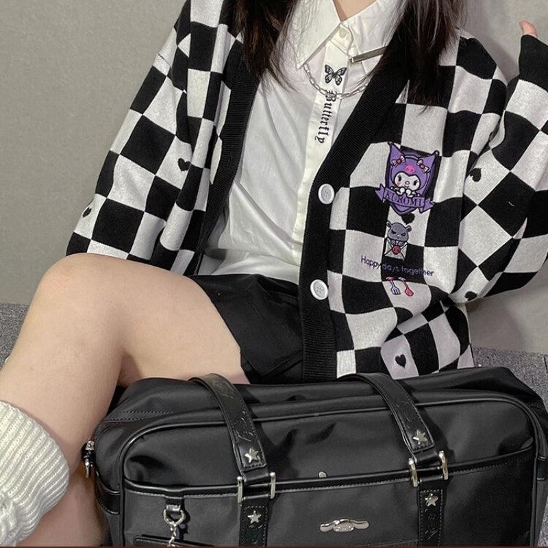 Quick Outfits, Modest Fashion Outfits Ideas Kuromi Buttoned Black Cardigan Quick Outfits, Modest Fashion Outfits Ideas Kuromi Buttoned Black Cardigan