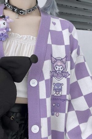 Quick Outfits, Modest Fashion Outfits Ideas Kuromi Buttoned Purple Cardigan