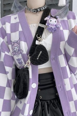 Quick Outfits, Modest Fashion Outfits Ideas Kuromi Buttoned Purple Cardigan