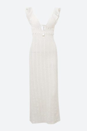 Quick Outfits, Modest Fashion Outfits Ideas Lace Backless Plunge Neck Maxi Dress