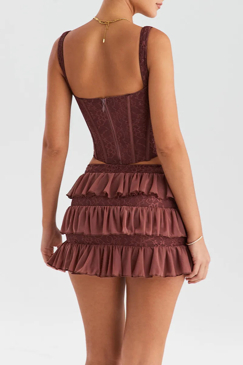 Quick Outfits, Modest Fashion Outfits Ideas Lace Corset Top & Mini Skirt Two Piece Set Quick Outfits, Modest Fashion Outfits Ideas Lace Corset Top & Mini Skirt Two Piece Set