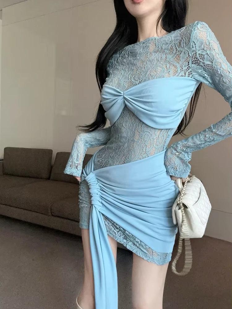 Quick Outfits, Modest Fashion Outfits Ideas Lace Ruched Mini Dress Quick Outfits, Modest Fashion Outfits Ideas Lace Ruched Mini Dress