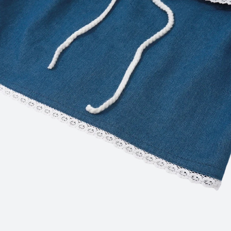 Quick Outfits, Modest Fashion Outfits Ideas Lace Trim Denim Tube Top Quick Outfits, Modest Fashion Outfits Ideas Lace Trim Denim Tube Top