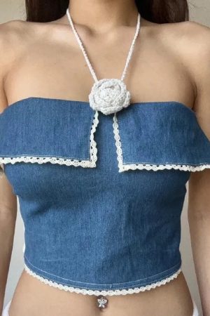 Quick Outfits, Modest Fashion Outfits Ideas Lace Trim Denim Tube Top