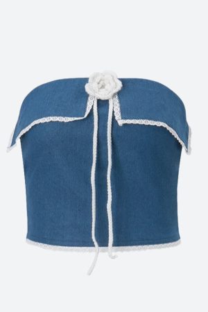 Quick Outfits, Modest Fashion Outfits Ideas Lace Trim Denim Tube Top