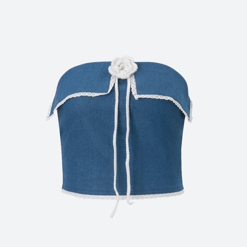 Quick Outfits, Modest Fashion Outfits Ideas Lace Trim Denim Tube Top Quick Outfits, Modest Fashion Outfits Ideas Lace Trim Denim Tube Top