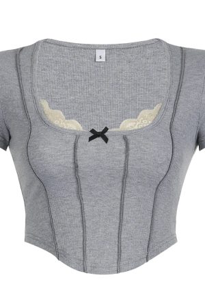 Quick Outfits, Modest Fashion Outfits Ideas Lace Trim Ribbed Crop Top