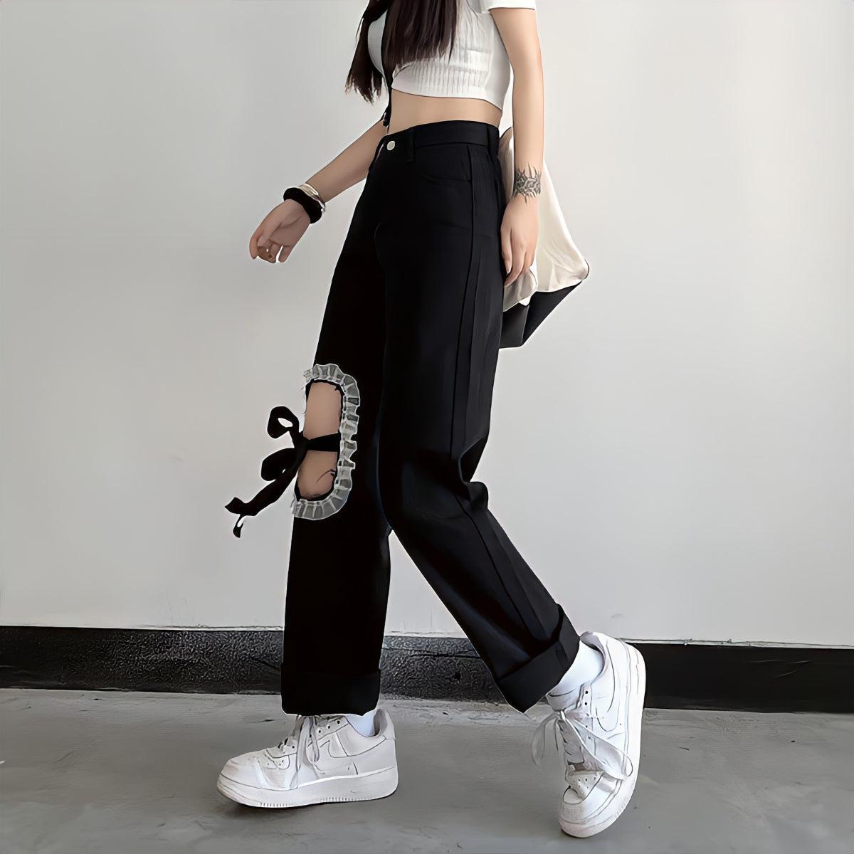 Quick Outfits, Modest Fashion Outfits Ideas Lace Up Knee Washed Jeans Quick Outfits, Modest Fashion Outfits Ideas Lace Up Knee Washed Jeans