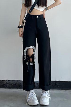 Quick Outfits, Modest Fashion Outfits Ideas Lace Up Knee Washed Jeans