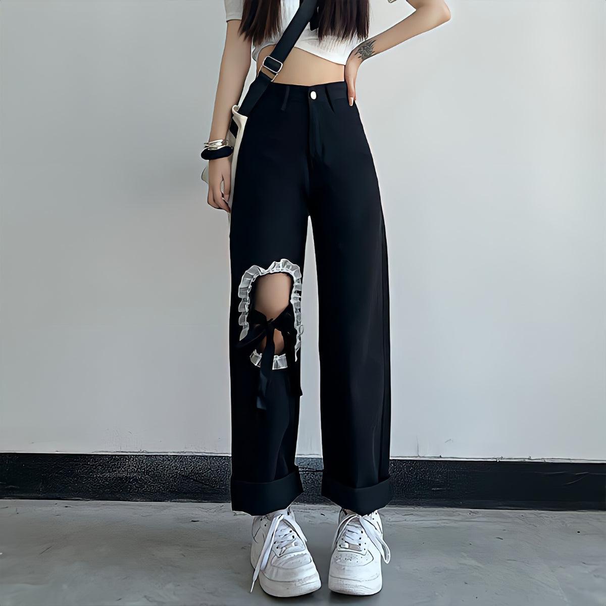 Quick Outfits, Modest Fashion Outfits Ideas Lace Up Knee Washed Jeans Quick Outfits, Modest Fashion Outfits Ideas Lace Up Knee Washed Jeans