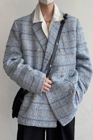 Quick Outfits, Modest Fashion Outfits Ideas Lapel Collar Blue Tweed Blazer