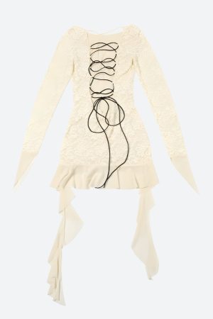 Quick Outfits, Modest Fashion Outfits Ideas Lemon Lace Backless Mini Dress