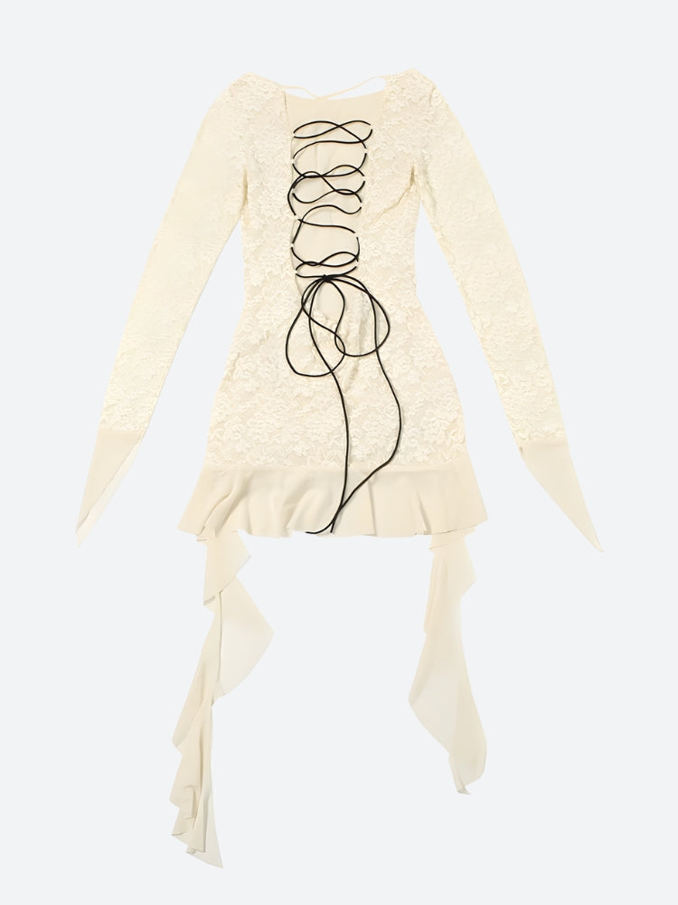 Quick Outfits, Modest Fashion Outfits Ideas Lemon Lace Backless Mini Dress Quick Outfits, Modest Fashion Outfits Ideas Lemon Lace Backless Mini Dress