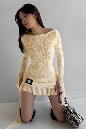 Quick Outfits, Modest Fashion Outfits Ideas Lemon Lace Backless Mini Dress