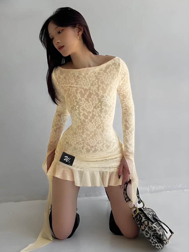 Quick Outfits, Modest Fashion Outfits Ideas Lemon Lace Backless Mini Dress Quick Outfits, Modest Fashion Outfits Ideas Lemon Lace Backless Mini Dress