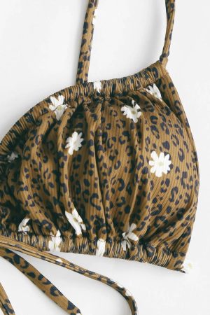 Quick Outfits, Modest Fashion Outfits Ideas Leopard Daisy Drawstring Bikini Set