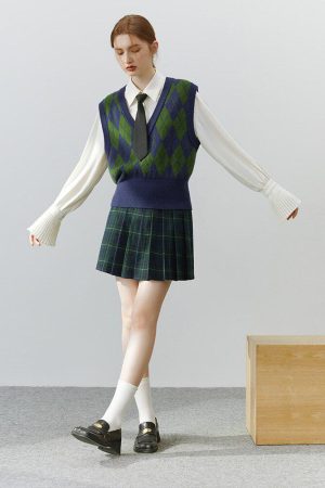 Quick Outfits, Modest Fashion Outfits Ideas Light Academia Argyle Sweater Vest