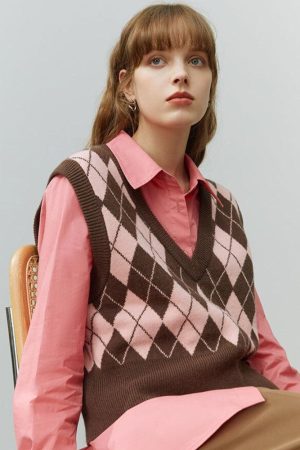 Quick Outfits, Modest Fashion Outfits Ideas Light Academia Argyle Sweater Vest