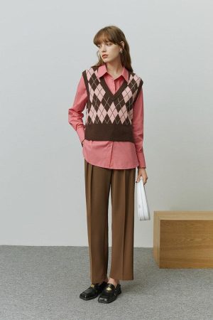 Quick Outfits, Modest Fashion Outfits Ideas Light Academia Argyle Sweater Vest