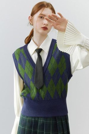 Quick Outfits, Modest Fashion Outfits Ideas Light Academia Argyle Sweater Vest
