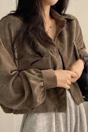 Quick Outfits, Modest Fashion Outfits Ideas Light Academia Cropped Corduroy Jacket