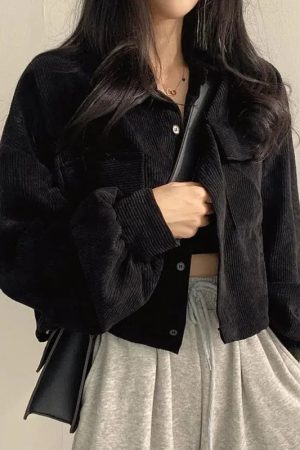 Quick Outfits, Modest Fashion Outfits Ideas Light Academia Cropped Corduroy Jacket