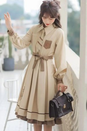 Quick Outfits, Modest Fashion Outfits Ideas Light Academia Uniform Midi Dress