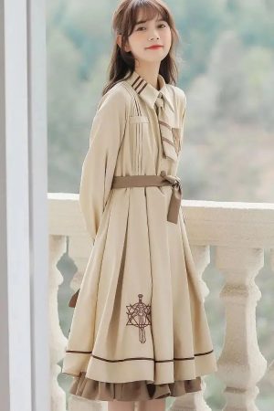 Quick Outfits, Modest Fashion Outfits Ideas Light Academia Uniform Midi Dress