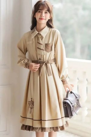 Quick Outfits, Modest Fashion Outfits Ideas Light Academia Uniform Midi Dress