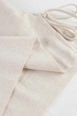 Quick Outfits, Modest Fashion Outfits Ideas Linen Lace Up Crop Top & Pants Two Piece Set