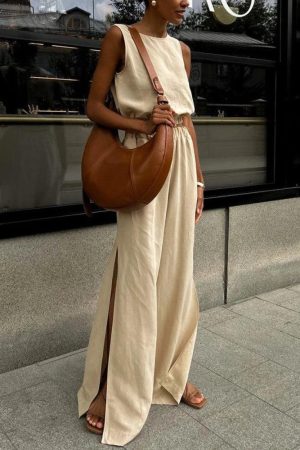 Quick Outfits, Modest Fashion Outfits Ideas Linen Top & Pants Two Piece Set