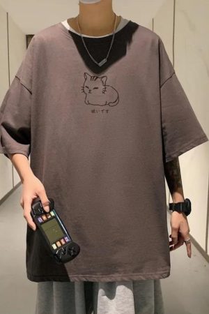 Quick Outfits, Modest Fashion Outfits Ideas Lying Cat Drop Shoulder Tee