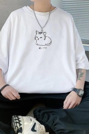 Quick Outfits, Modest Fashion Outfits Ideas Lying Cat Drop Shoulder Tee