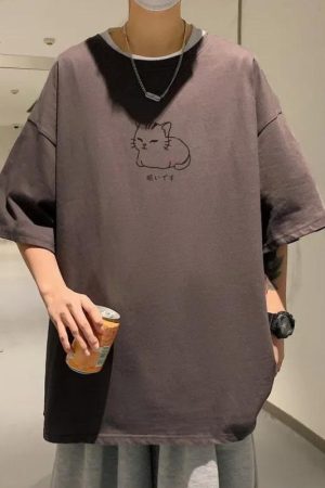 Quick Outfits, Modest Fashion Outfits Ideas Lying Cat Drop Shoulder Tee