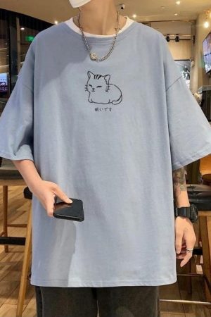 Quick Outfits, Modest Fashion Outfits Ideas Lying Cat Drop Shoulder Tee