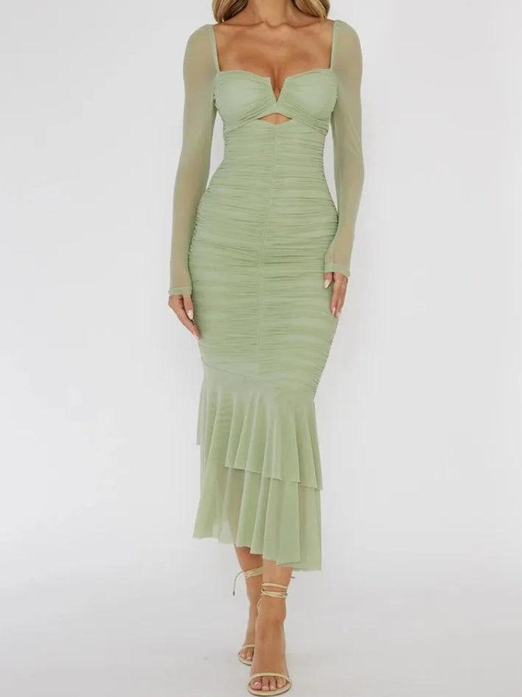 Quick Outfits, Modest Fashion Outfits Ideas Mesh Ruched Bodycon Midi Dress Quick Outfits, Modest Fashion Outfits Ideas Mesh Ruched Bodycon Midi Dress