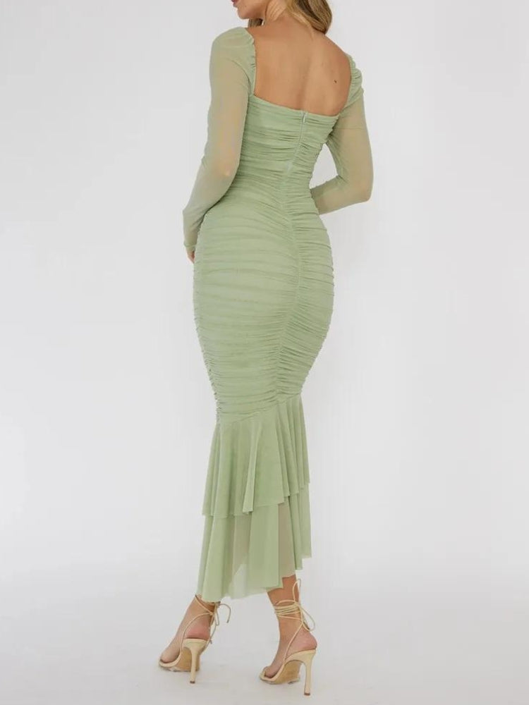 Quick Outfits, Modest Fashion Outfits Ideas Mesh Ruched Bodycon Midi Dress Quick Outfits, Modest Fashion Outfits Ideas Mesh Ruched Bodycon Midi Dress