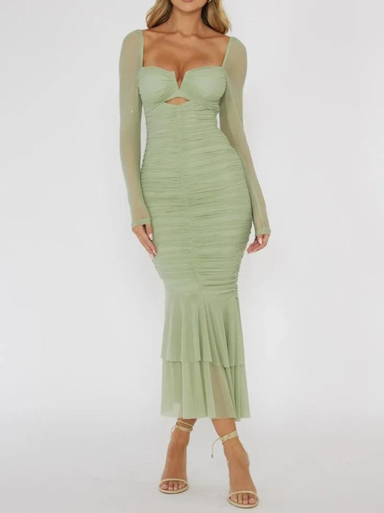 Quick Outfits, Modest Fashion Outfits Ideas Mesh Ruched Bodycon Midi Dress Quick Outfits, Modest Fashion Outfits Ideas Mesh Ruched Bodycon Midi Dress