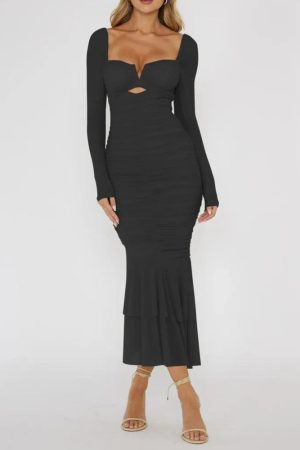 Quick Outfits, Modest Fashion Outfits Ideas Mesh Ruched Bodycon Midi Dress