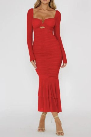 Quick Outfits, Modest Fashion Outfits Ideas Mesh Ruched Bodycon Midi Dress