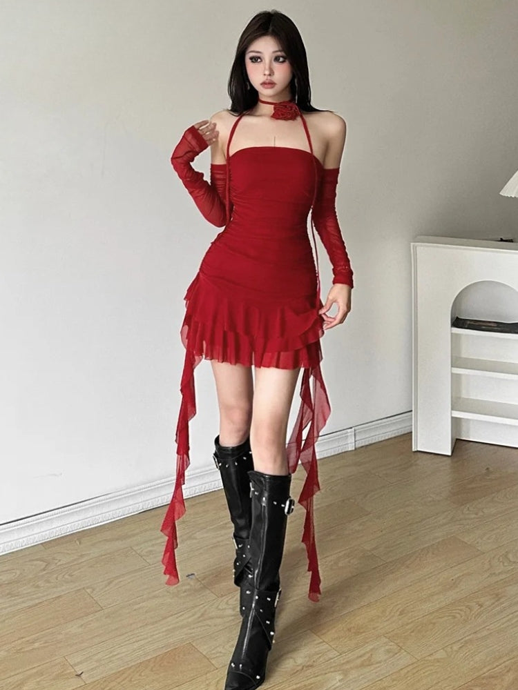 Quick Outfits, Modest Fashion Outfits Ideas Mesh Ruffled Strapless Mini Dress Quick Outfits, Modest Fashion Outfits Ideas Mesh Ruffled Strapless Mini Dress