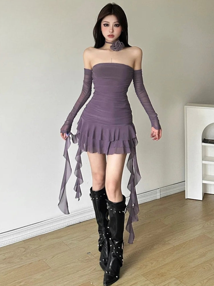 Quick Outfits, Modest Fashion Outfits Ideas Mesh Ruffled Strapless Mini Dress Quick Outfits, Modest Fashion Outfits Ideas Mesh Ruffled Strapless Mini Dress