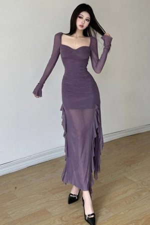 Quick Outfits, Modest Fashion Outfits Ideas Mesh Split Midi Dress