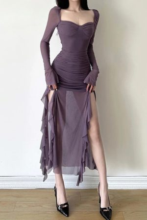 Quick Outfits, Modest Fashion Outfits Ideas Mesh Split Midi Dress