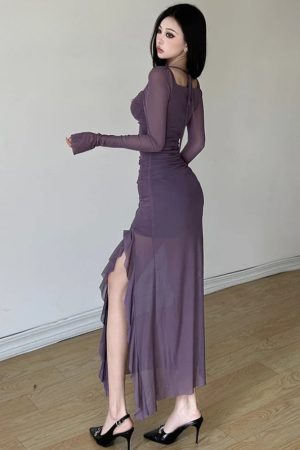 Quick Outfits, Modest Fashion Outfits Ideas Mesh Split Midi Dress