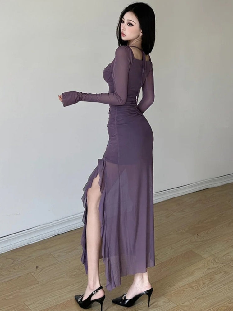 Quick Outfits, Modest Fashion Outfits Ideas Mesh Split Midi Dress Quick Outfits, Modest Fashion Outfits Ideas Mesh Split Midi Dress